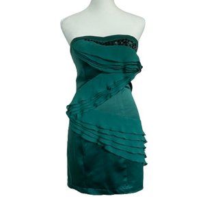 XOXO Green Strapless Satin Dress with Rhinestones